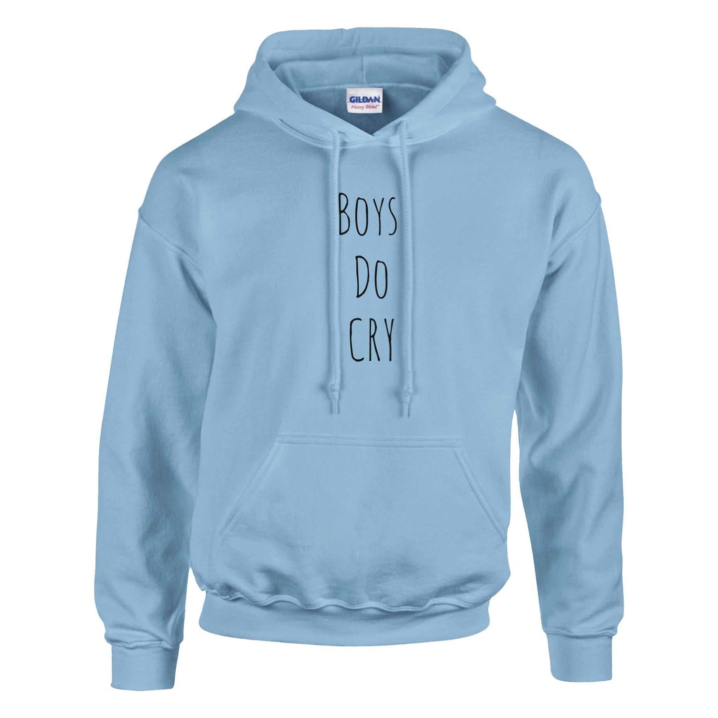 Boys Do Cry printed classic pullover hoodie in blue, featuring double-lined hood and front pouch pocket.