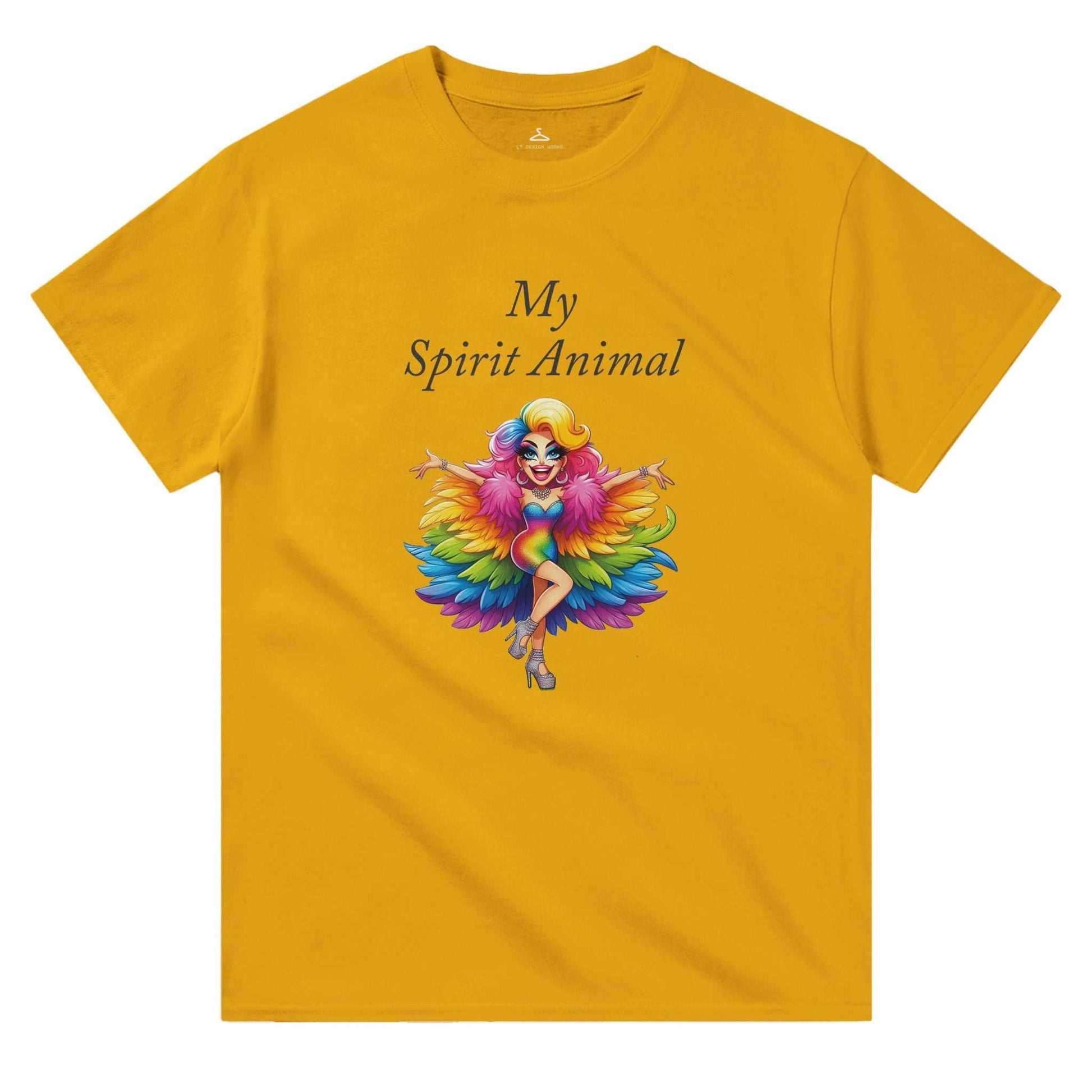 My Spirit Animal Women's Crewneck T-shirt in yellow with colorful design.