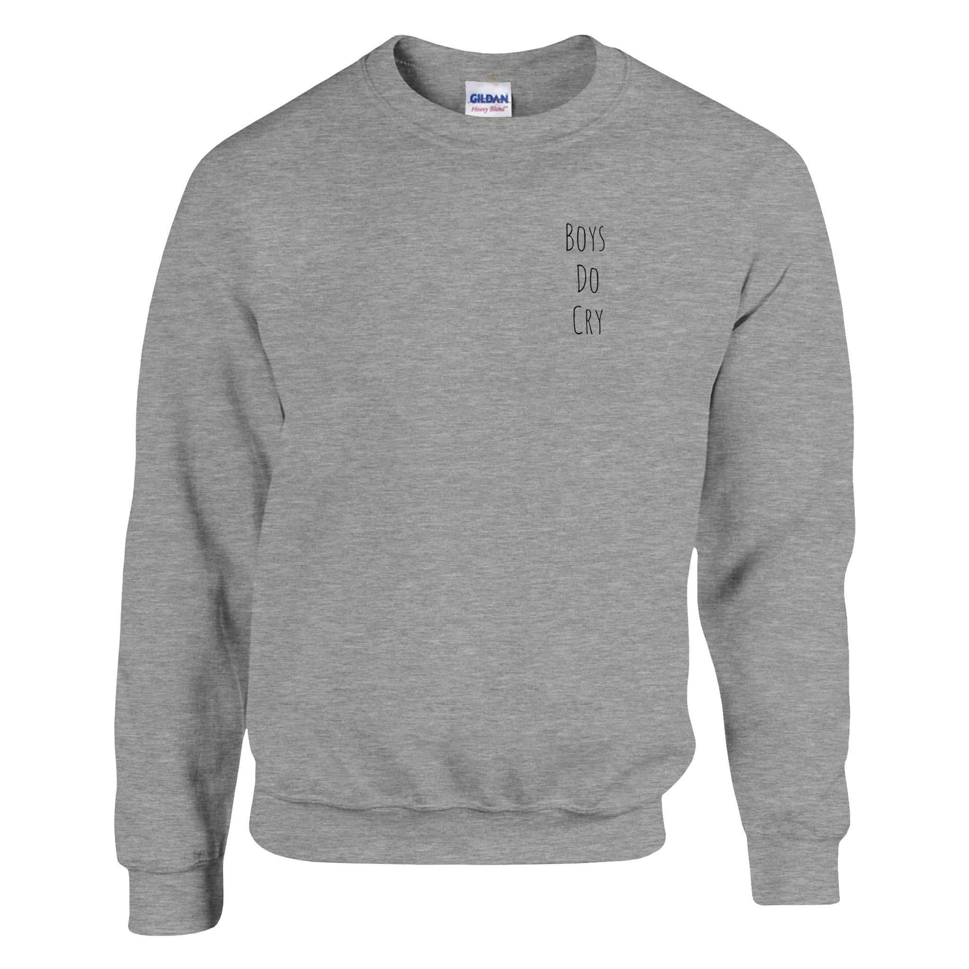 Boys Do Cry printed classic crewneck sweatshirt in gray, soft cotton-polyester blend.