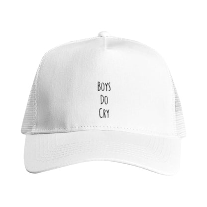 Boys Do Cry embroidered snapback trucker cap with breathable mesh panels.