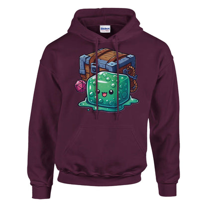 Gelatinous Cube and Mimic Men's Pullover Hoodie with front pouch pocket and double-lined hood.