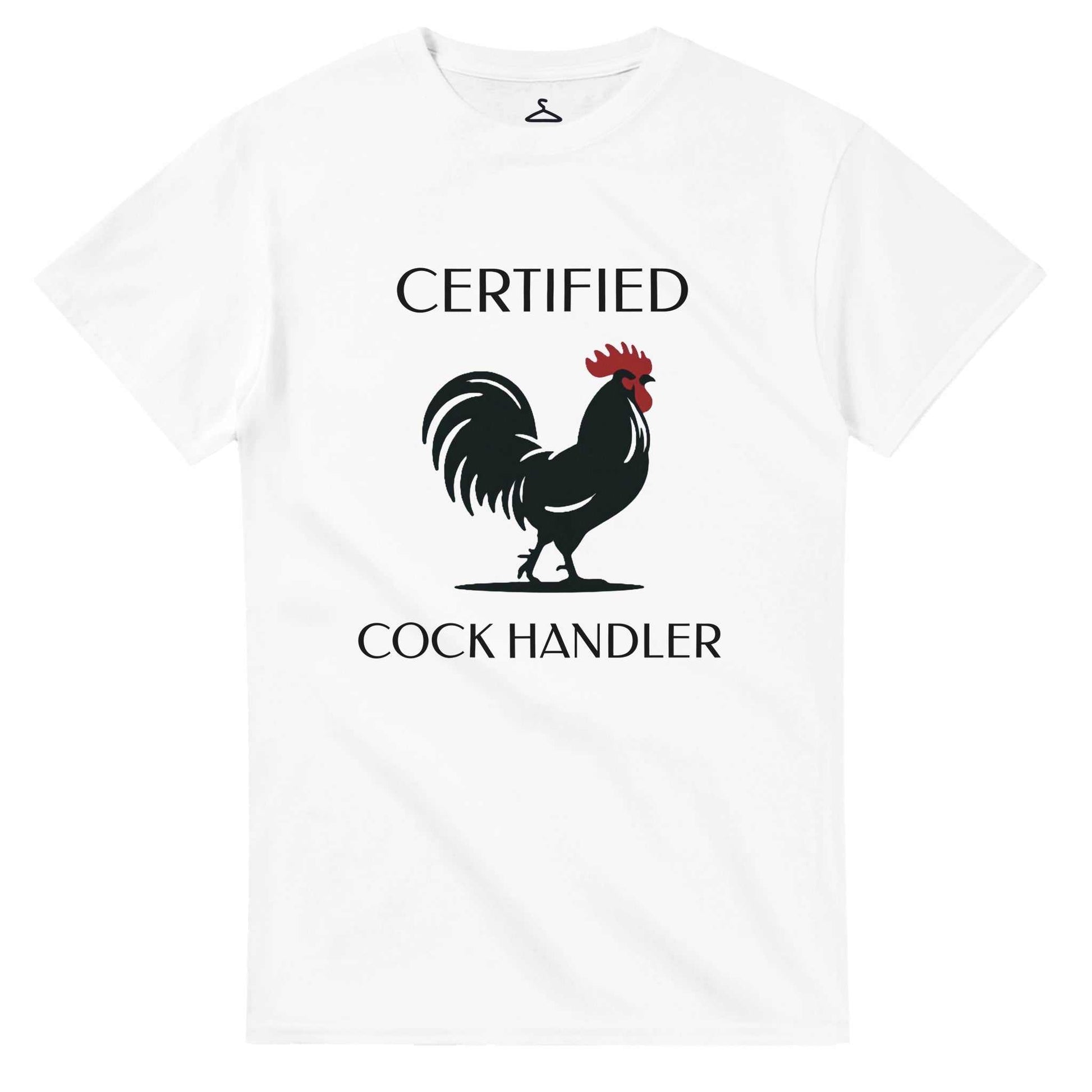 Certified Cock Handler Unisex Crewneck Tshirt with rooster graphic design, heavyweight cotton, durable comfort.