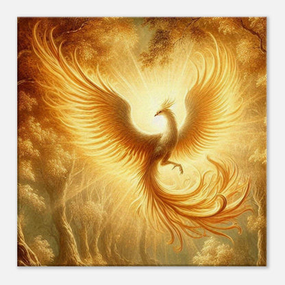 Phoenix Flight Canvas depicting a rising phoenix with vibrant colors on textured canvas.