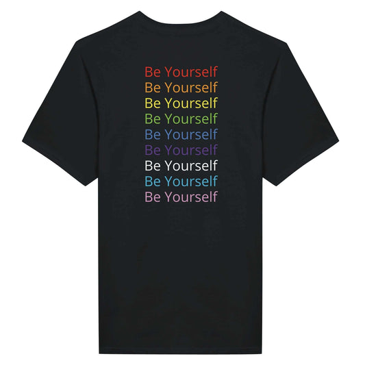 Be Yourself printed classic crewneck t-shirt, soft ringspun cotton, front and back design.