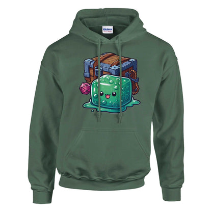 Gelatinous Cube and Mimic women's pullover hoodie with pouch pocket and double-lined hood.