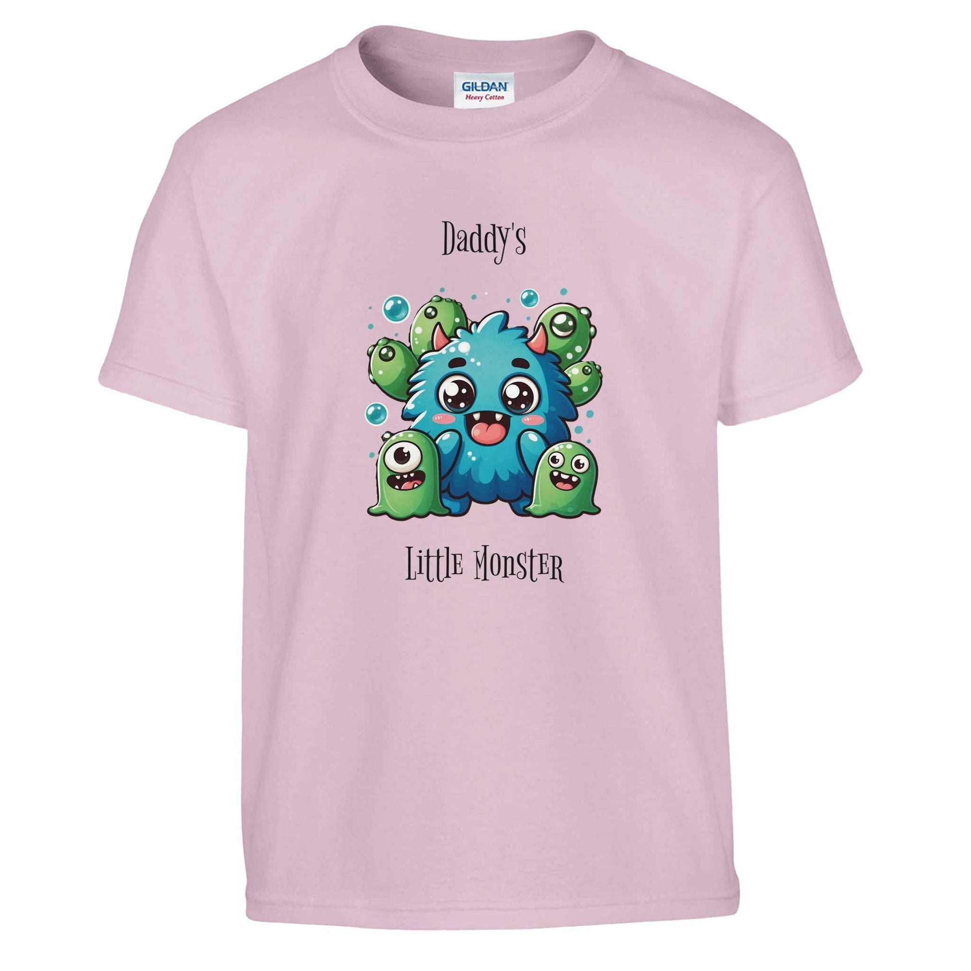 Daddy's Little Monster Kids Crewneck T-shirt featuring playful monster design.