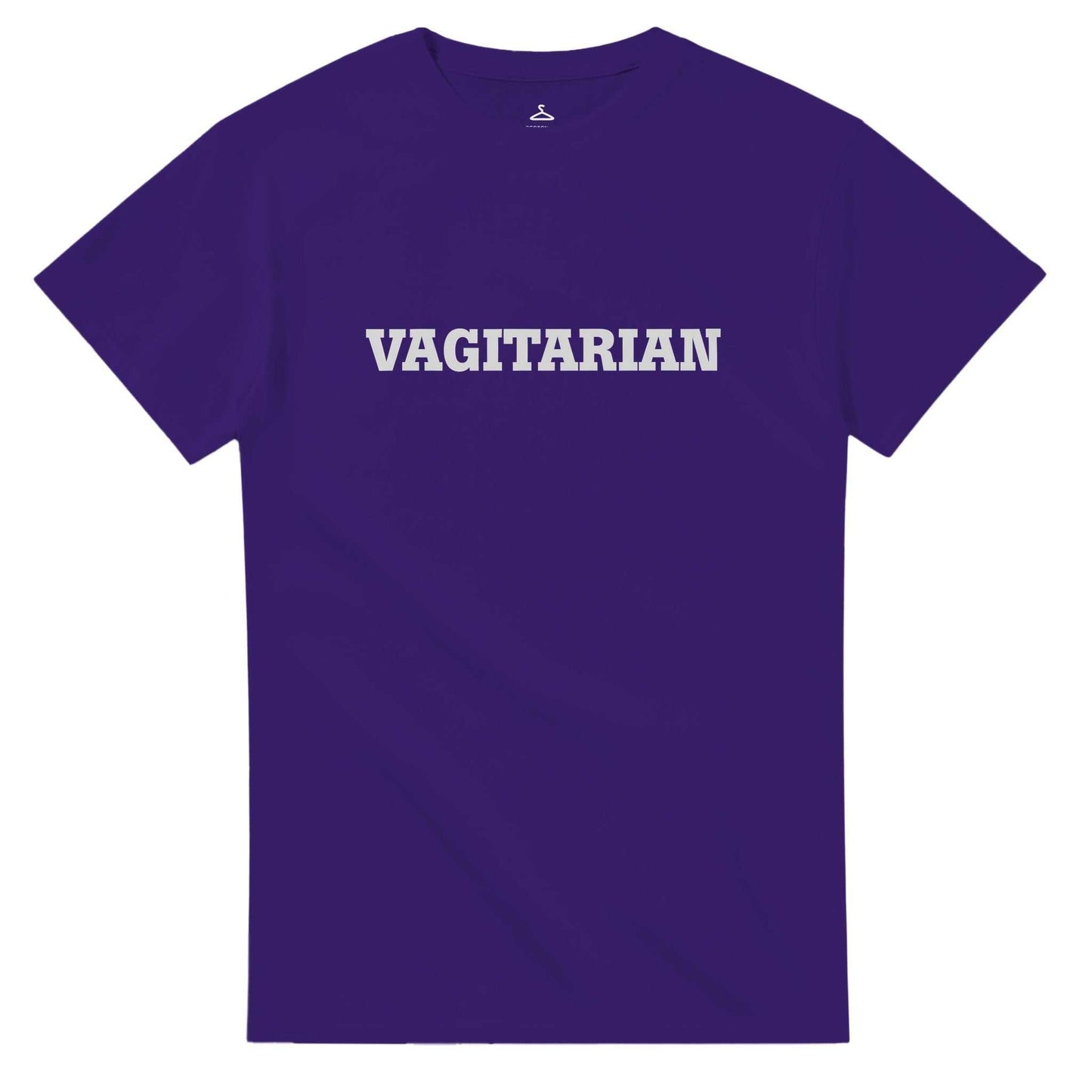 Vagitarian Unisex Crewneck T-shirt, purple cotton, classic fit, casual wear.