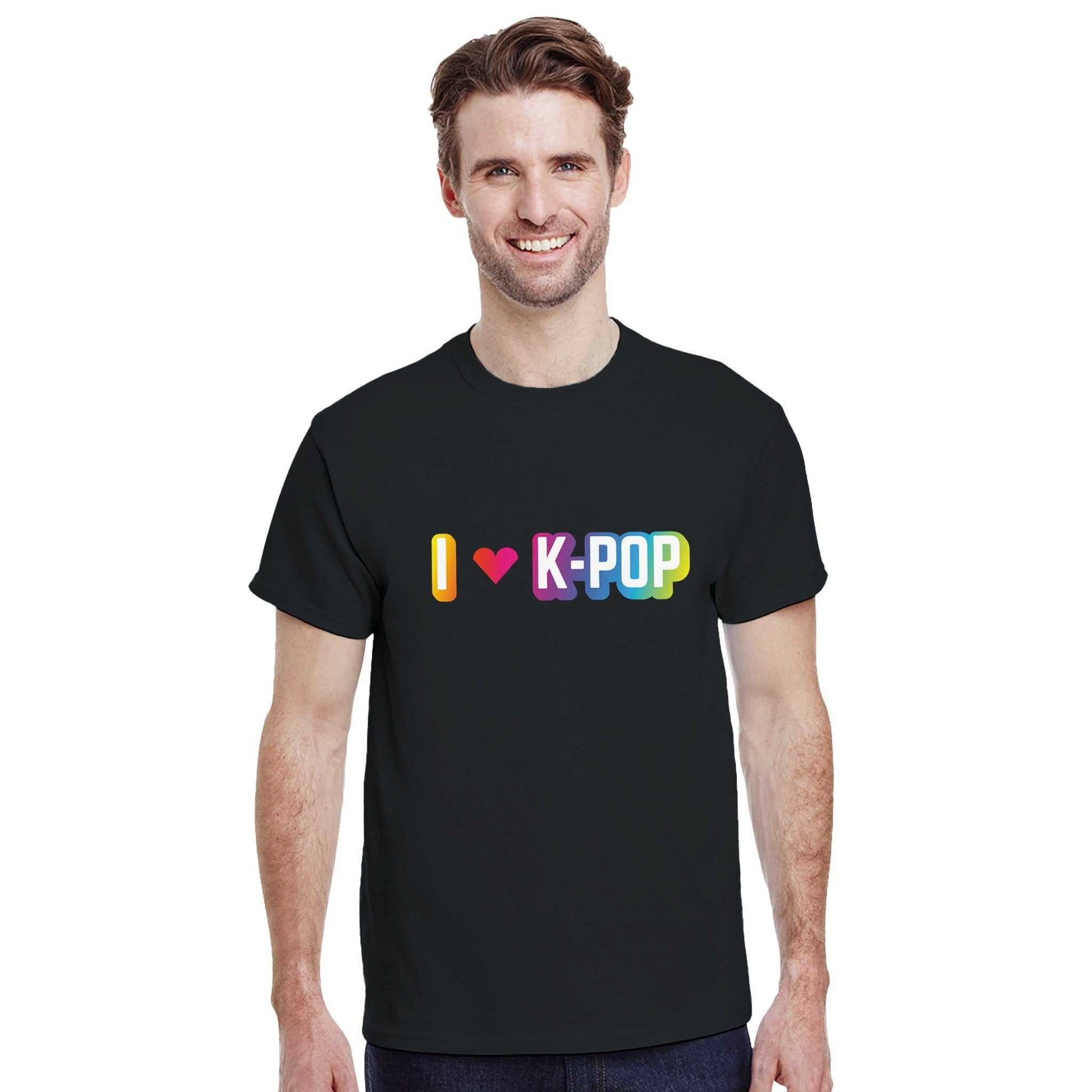 "I Love Kpop" crewneck t-shirt, heavyweight cotton, classic fit, Kpop fan apparel.