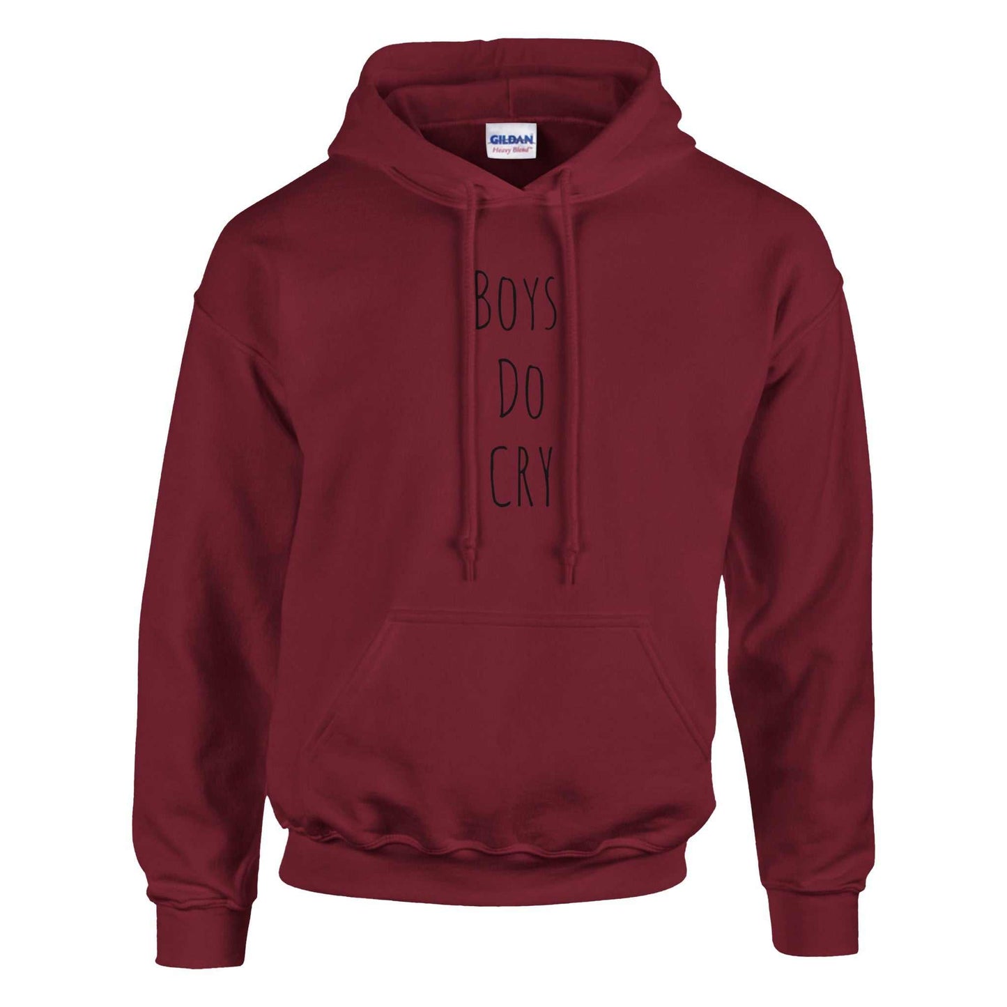 Boys Do Cry printed classic pullover hoodie in red, featuring a front pouch pocket and double-lined hood.