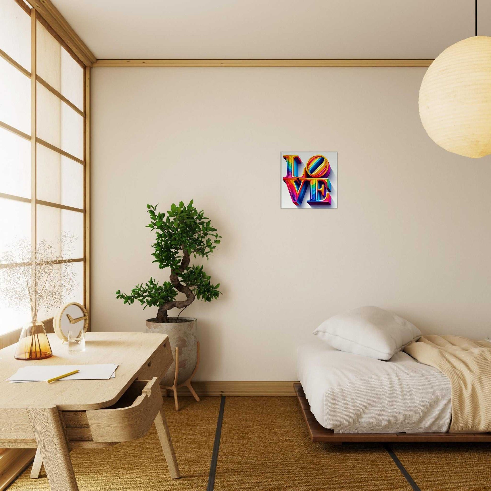 Love Canvas wall art in a modern, cozy bedroom setting.