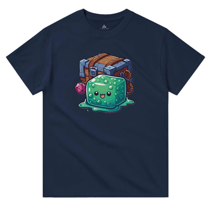 Gelatinous Cube and Mimic design on women's crewneck t-shirt, 100% cotton, classic fit.