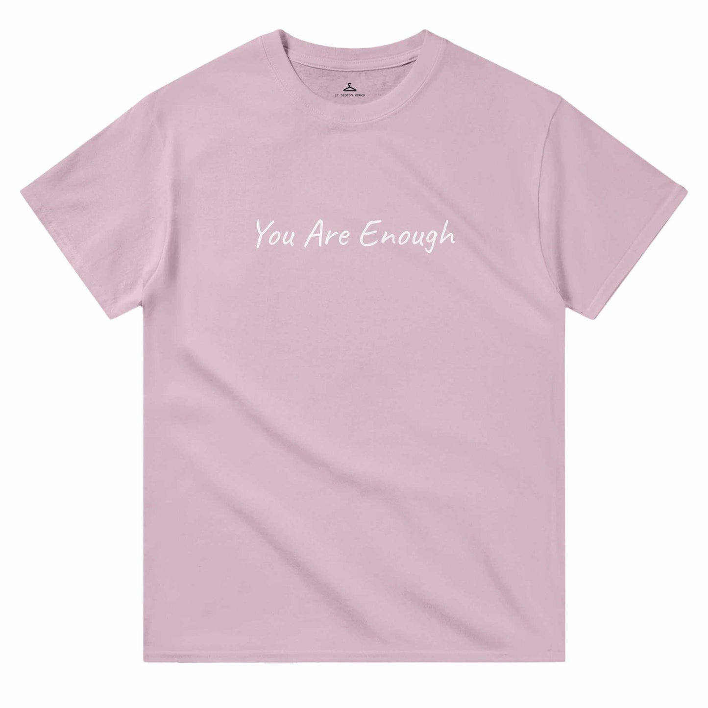 You Are Enough Women's Crewneck T-shirt in light pink with text.