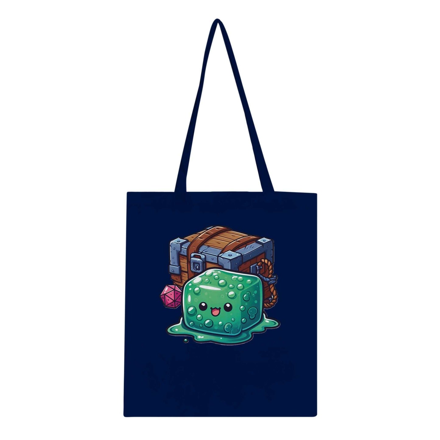 Gelatinous cube and mimic design tote bag, 100% cotton, eco-friendly, reinforced handles.