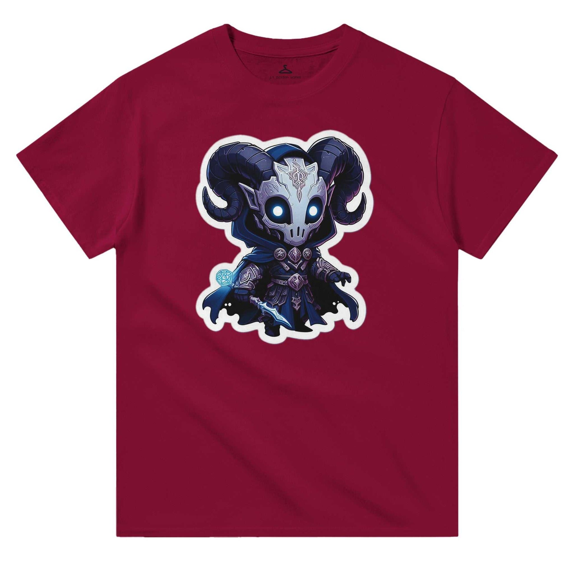 Voidwalker Men's Crewneck T-shirt in red with a graphic design of a cute armored character on the front.