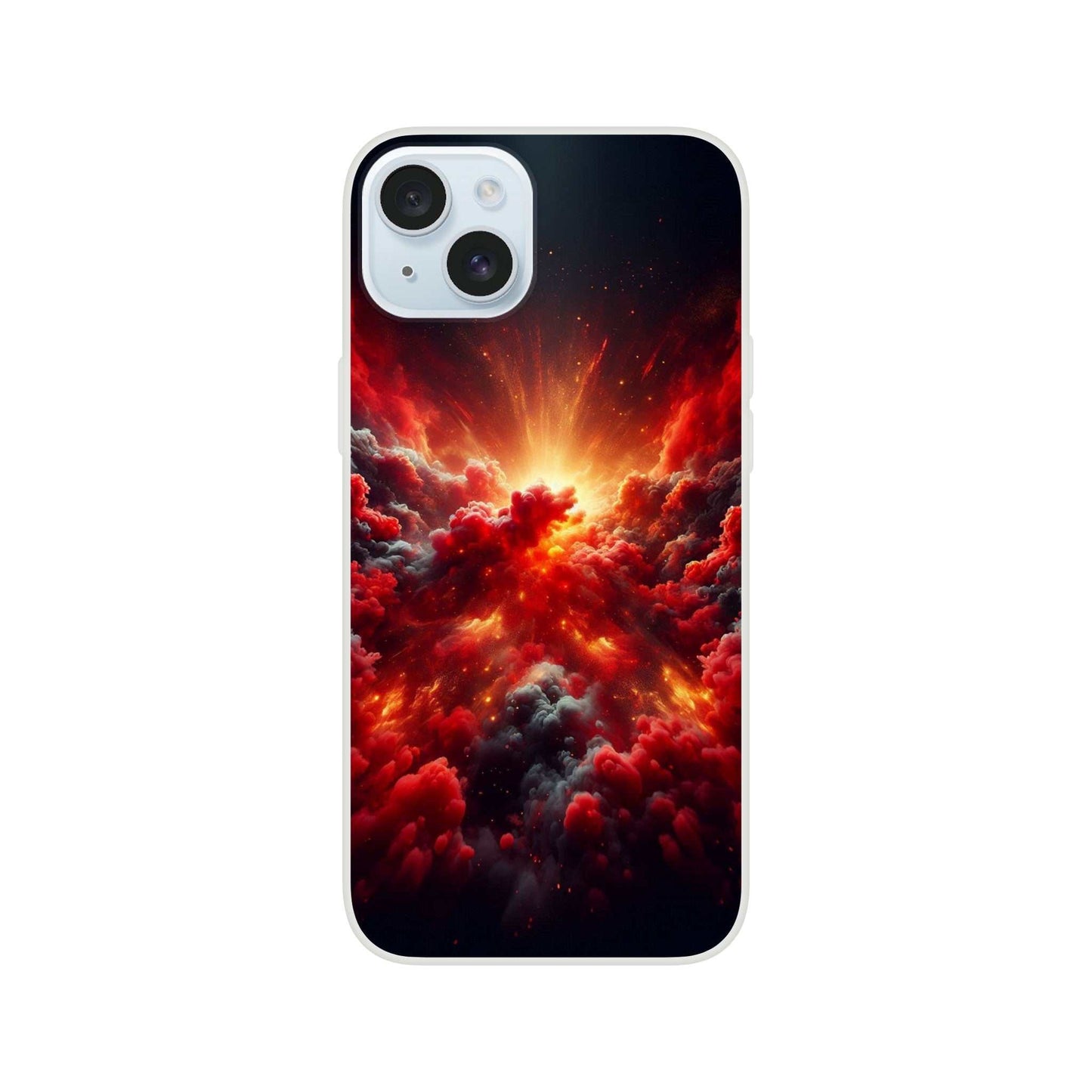 Red Clouds iPhone Flexi Case with impact resistance and transparent design.