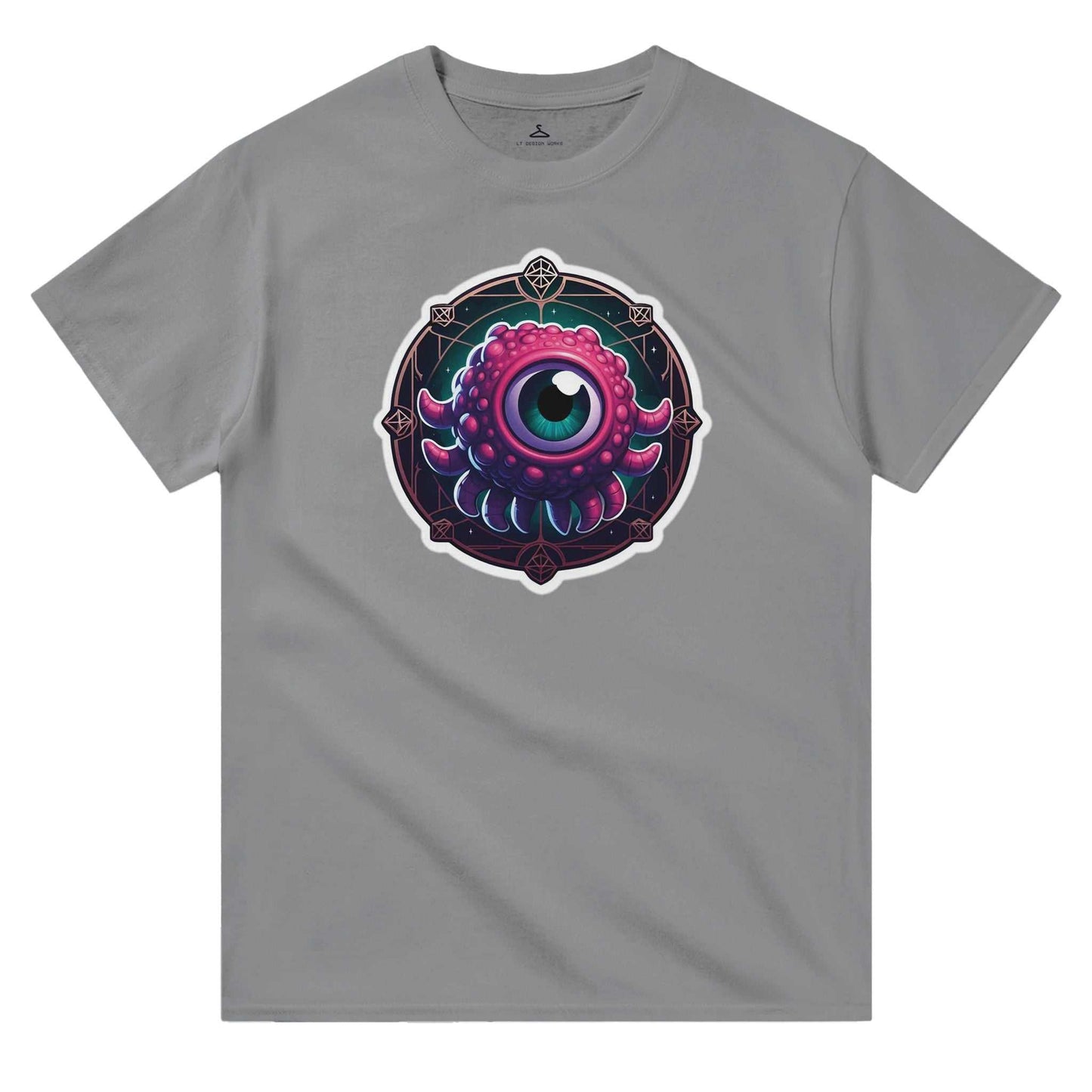 Beholder Men's Crewneck Tshirt with unique eye graphic, heavyweight cotton, classic fit.