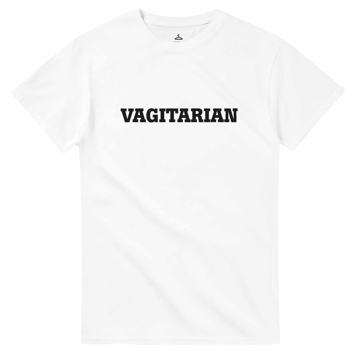 Vagitarian Unisex Crewneck Tshirt in white with black text