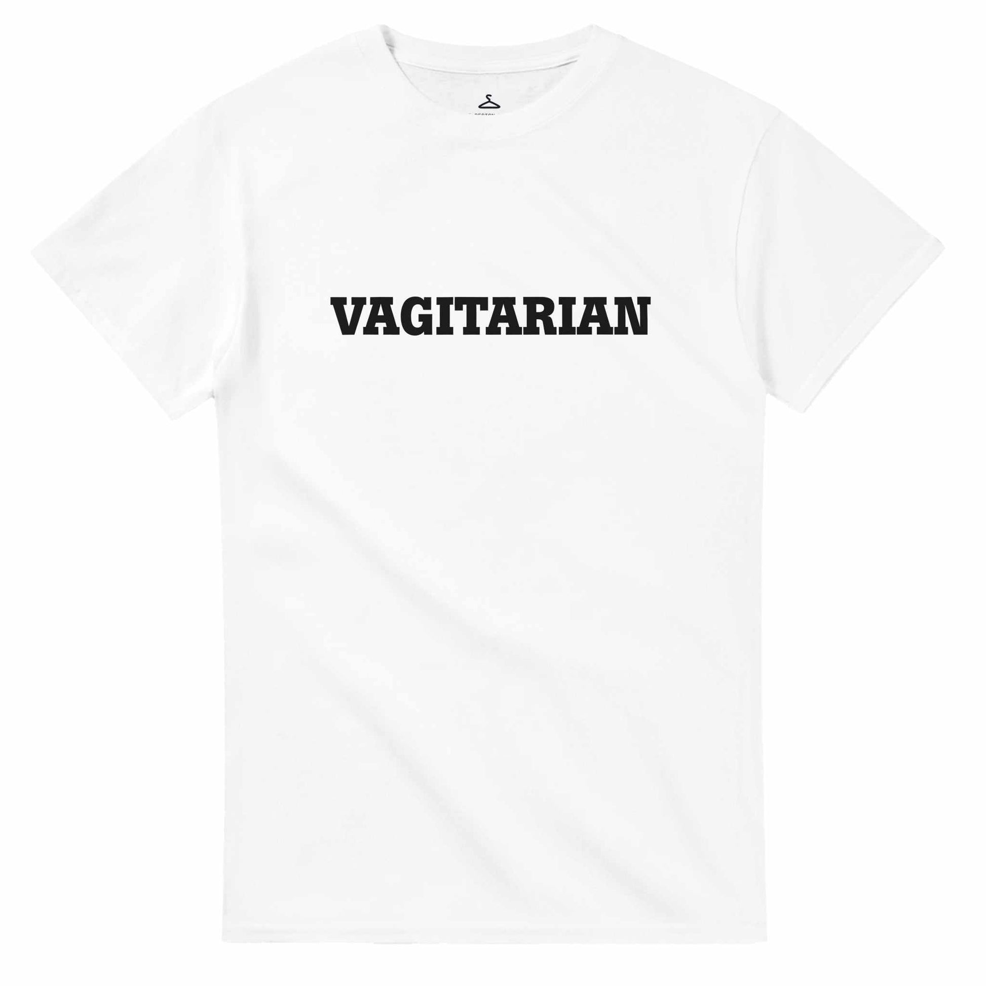 Vagitarian Unisex Crewneck Tshirt in white with black text