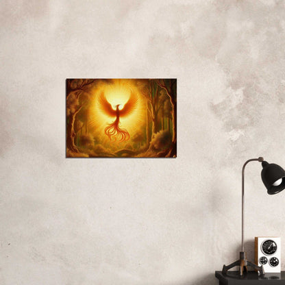 Phoenix Birth Canvas wall art with vibrant phoenix design, textured for a natural appearance.