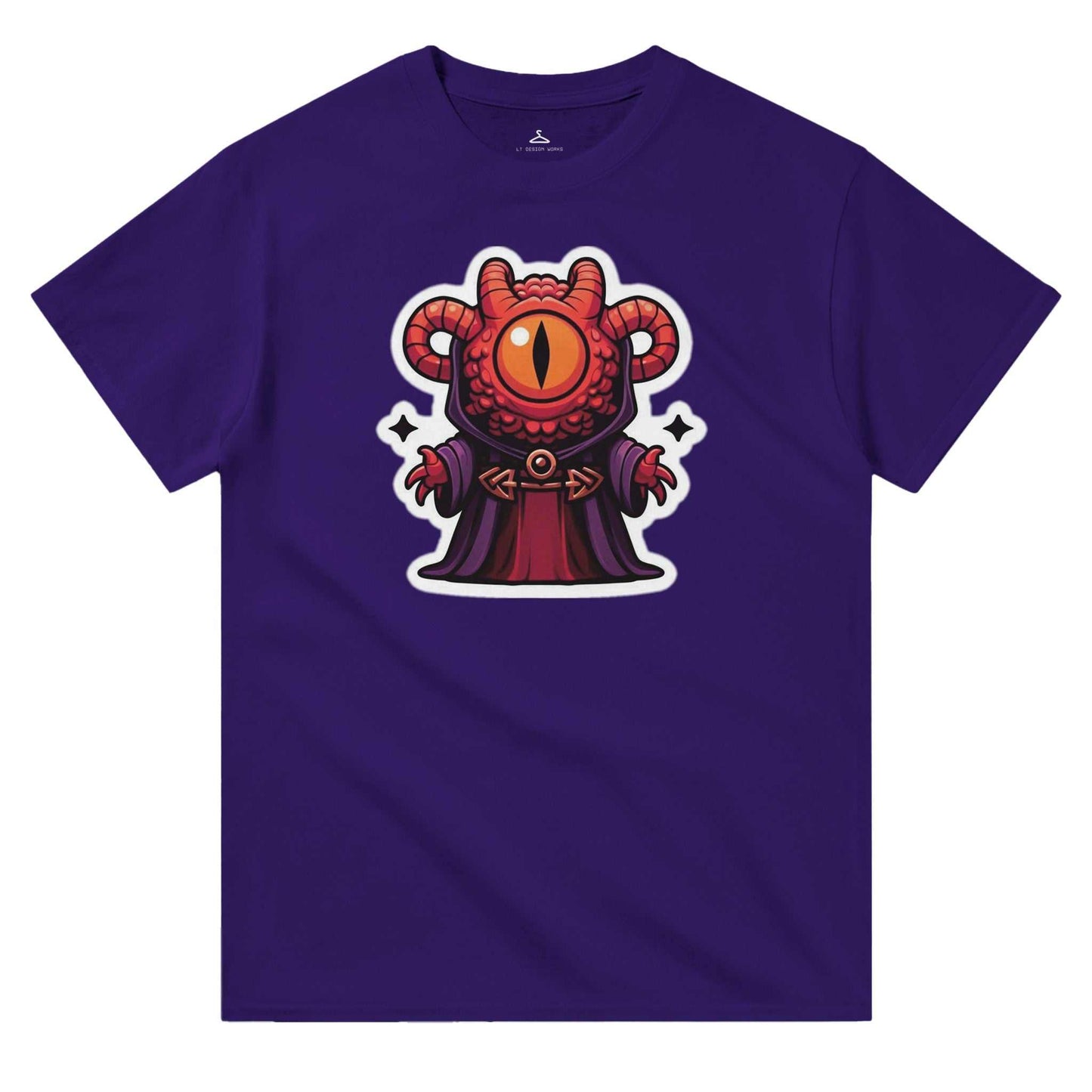 Mindflayer Women's Crewneck T-shirt in purple with a unique red monster graphic.