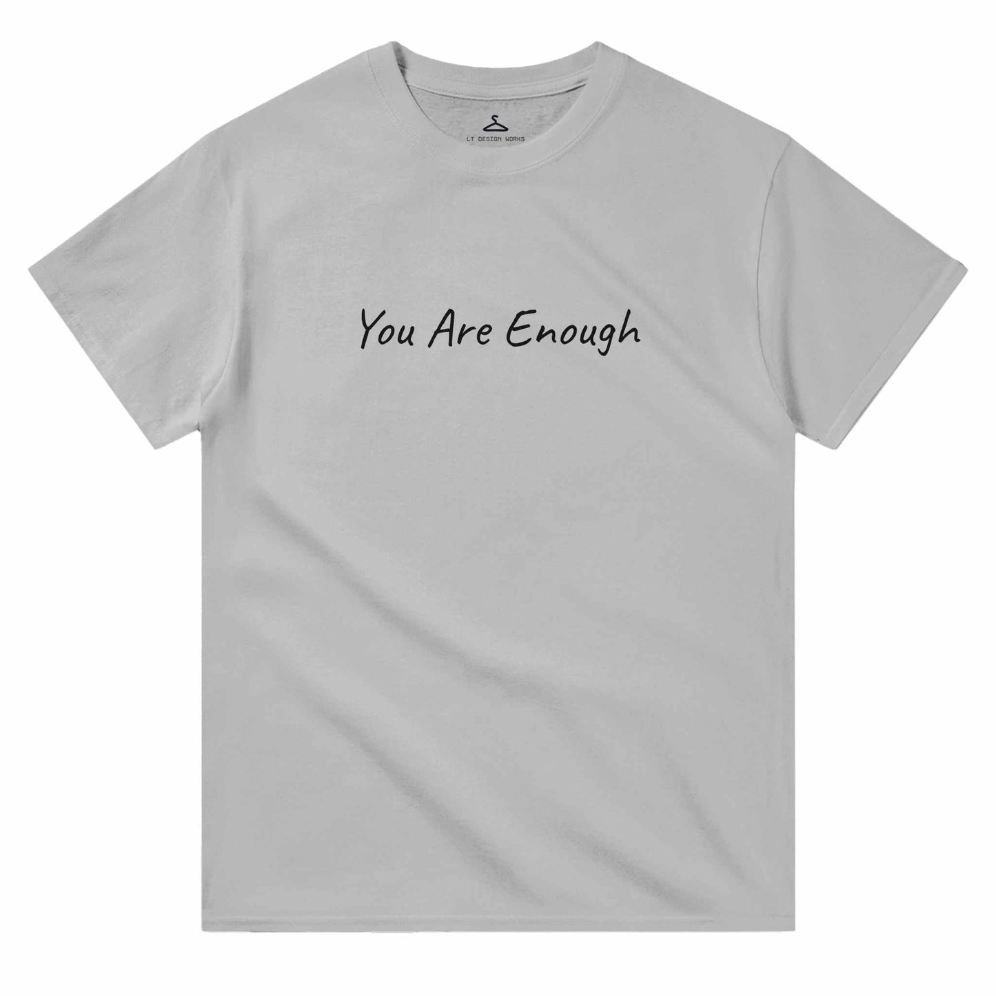 "You Are Enough" crewneck T-shirt, heavyweight cotton, classic fit, durable casual wear.