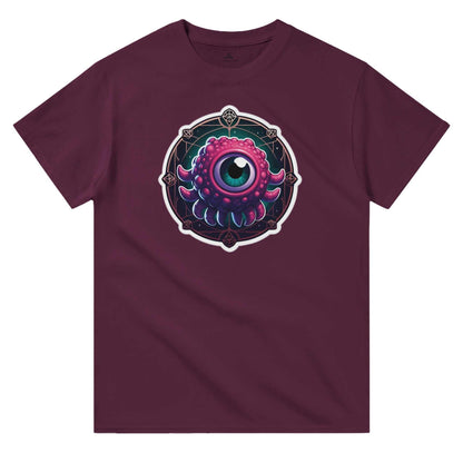 Beholder Men's Crewneck Tshirt with colorful graphic design on the front, heavyweight cotton fabric, classic fit.