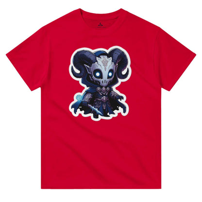 Voidwalker Men's Crewneck T-shirt in red with a unique character design, heavyweight cotton, classic fit.