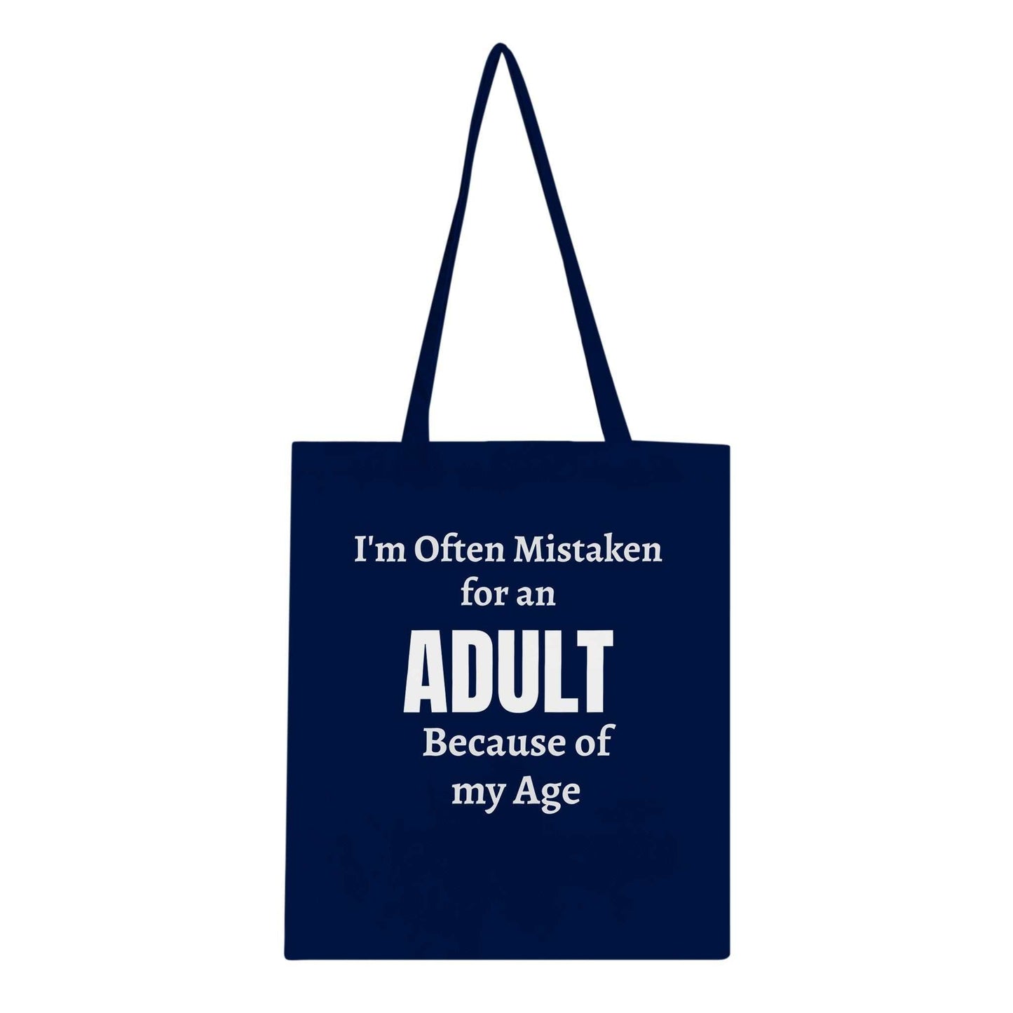 Age tote bag with reinforced handles and large printable area.