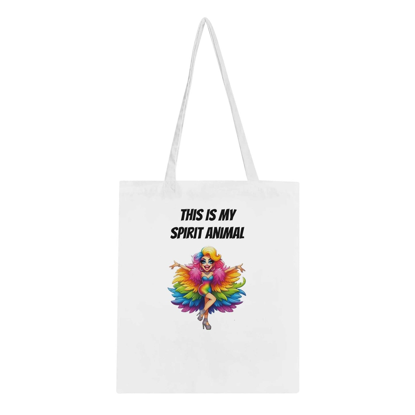 Spirit Animal Tote Bag with colorful graphic and reinforced handles.