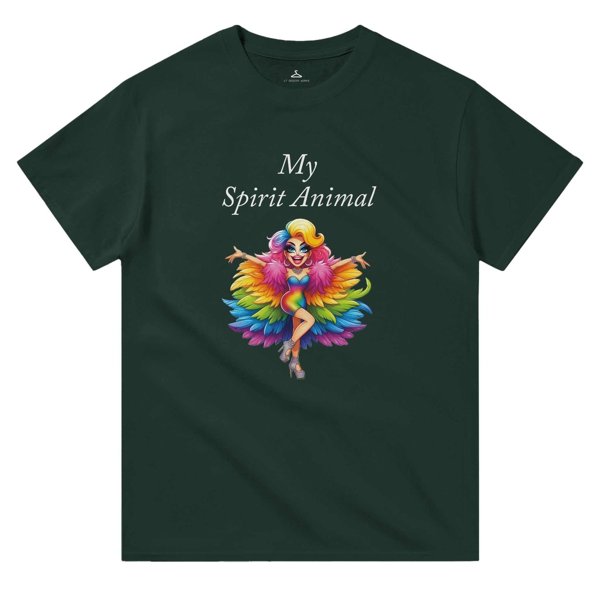 My Spirit Animal Women's Crewneck T-shirt with colorful graphic design, classic fit, 100% cotton.