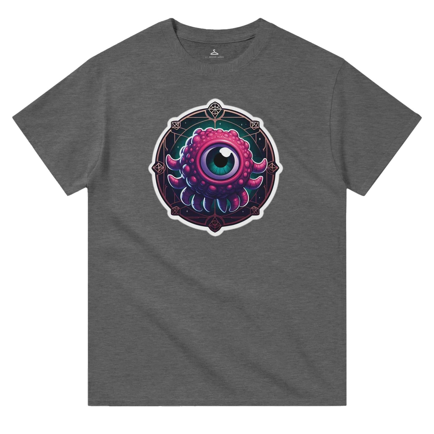 Beholder Men's Crewneck Tshirt in heavyweight cotton with unique design and classic fit.