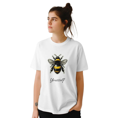 Bee Yourself Tote Bag Crewneck T-shirt with bee graphic design, made from soft 100% preshrunk ringspun cotton.